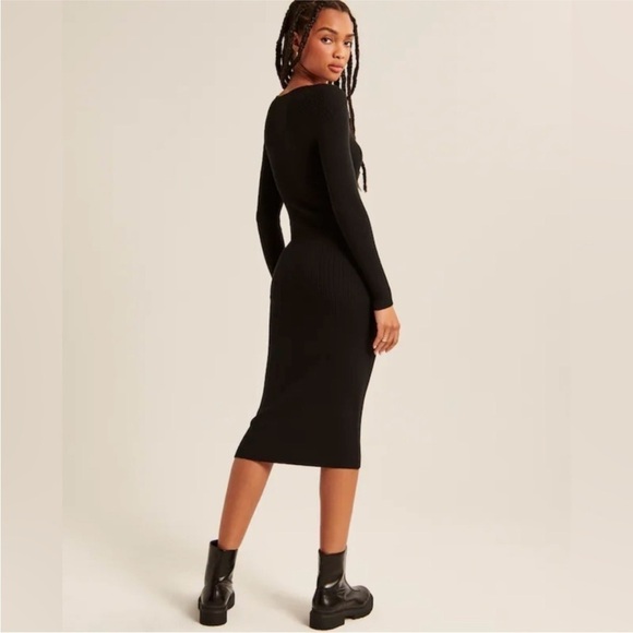 NWOT Abercrombie and Fitch Long-sleeve Cutout Midi Sweater Dress Black XL Petite - Picture 2 of 10